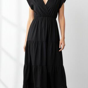 Sofia Made in Italy - Black Tiered V-Neck Boho Maxi Dress - M